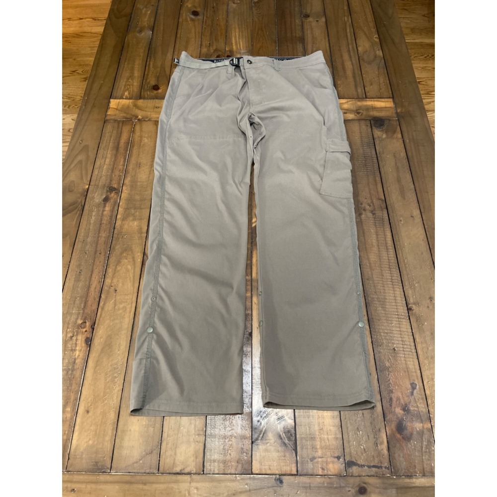 prAna Stretch Zion Hiking Pants Men's 40 x 32 Brown Gray Cargo Belted Climbing